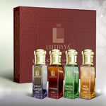 Long-lasting Unisex Fragrances | Includes Great Chief, Divinia, Green Water, Mizyaan  | Lutfiyya Non-alcoholic Roll-on Attar Set (8ml X 4)