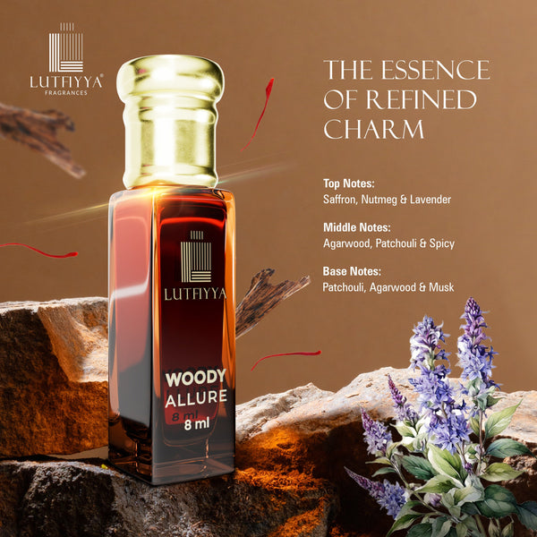 Long-lasting Unisex Fragrances | Includes Imperial Oudh, Ocean Zest, Woody Allure, Imperial Rose | Lutfiyya Non-alcoholic Roll-on Attar Set (8ml X 4)